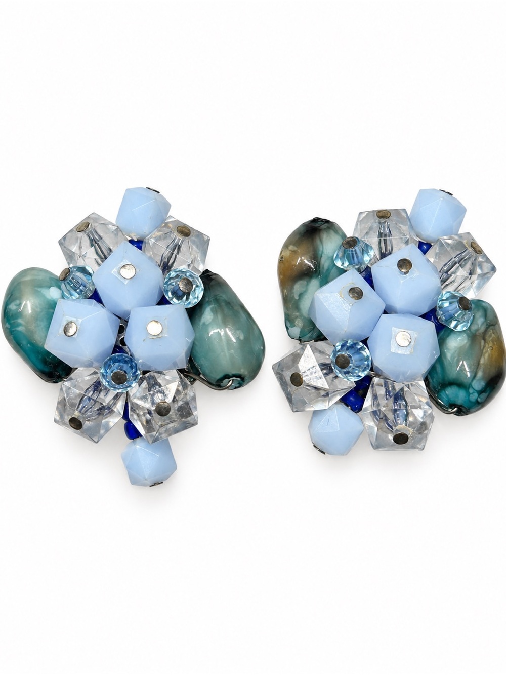 Vintage Western Germany Blue Cluster Clip-On Earrings (1950-60)